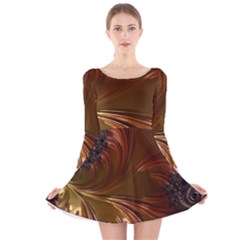 Fractal Copper Copper Color Leaf Long Sleeve Velvet Skater Dress