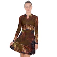 Fractal Copper Copper Color Leaf Long Sleeve Panel Dress by Pakrebo