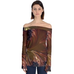 Fractal Copper Copper Color Leaf Off Shoulder Long Sleeve Top by Pakrebo