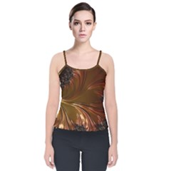 Fractal Copper Copper Color Leaf Velvet Spaghetti Strap Top by Pakrebo