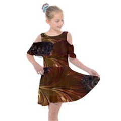 Fractal Copper Copper Color Leaf Kids  Shoulder Cutout Chiffon Dress