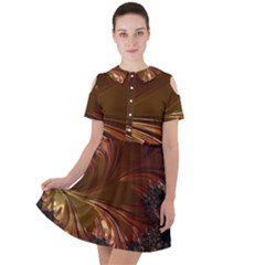 Fractal Copper Copper Color Leaf Short Sleeve Shoulder Cut Out Dress 