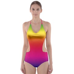 Neon Bright Rainbow Cut-out One Piece Swimsuit by retrotoomoderndesigns