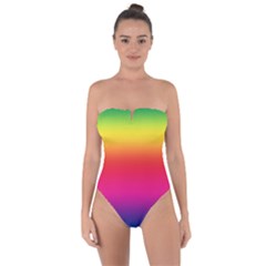 Neon Bright Rainbow Tie Back One Piece Swimsuit by retrotoomoderndesigns