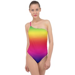 Neon Bright Rainbow Classic One Shoulder Swimsuit by retrotoomoderndesigns