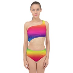 Neon Bright Rainbow Spliced Up Two Piece Swimsuit by retrotoomoderndesigns