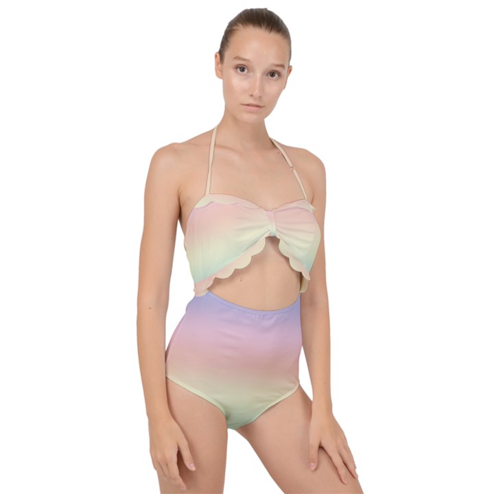 Balmy Pastel Seashore Scallop Top Cut Out Swimsuit