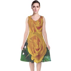 Yellow Rose V-neck Midi Sleeveless Dress  by Riverwoman