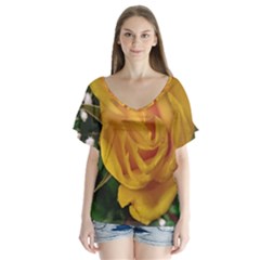 Yellow Rose V-neck Flutter Sleeve Top by Riverwoman