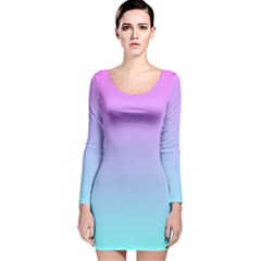 Pink Aqua Dream Long Sleeve Velvet Bodycon Dress by retrotoomoderndesigns