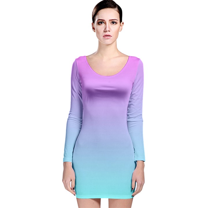 Pink Aqua Dream Long Sleeve Velvet Bodycon Dress