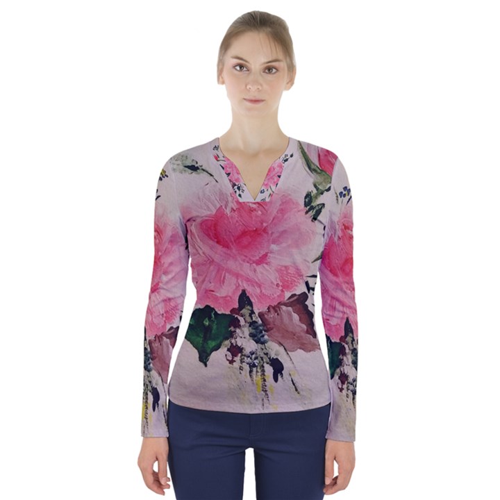 Margaret s rose V-Neck Long Sleeve Top