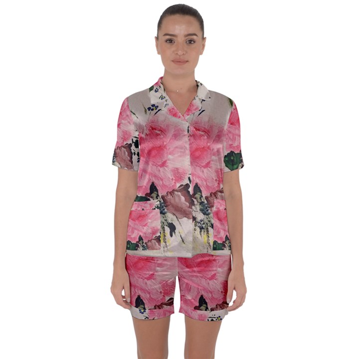 Margaret s rose Satin Short Sleeve Pyjamas Set