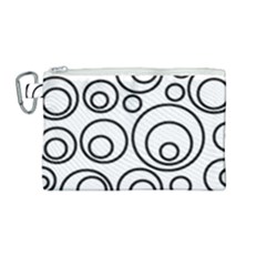 Abstract Black On White Circles Design White Canvas Cosmetic Bag (medium) by LoolyElzayat