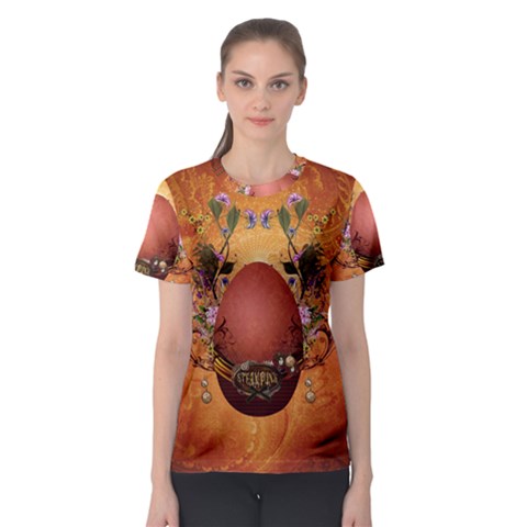 Wonderful Steampunk Easter Egg With Flowers Women s Sport Mesh Tee by FantasyWorld7