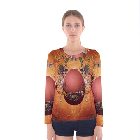 Wonderful Steampunk Easter Egg With Flowers Women s Long Sleeve Tee by FantasyWorld7