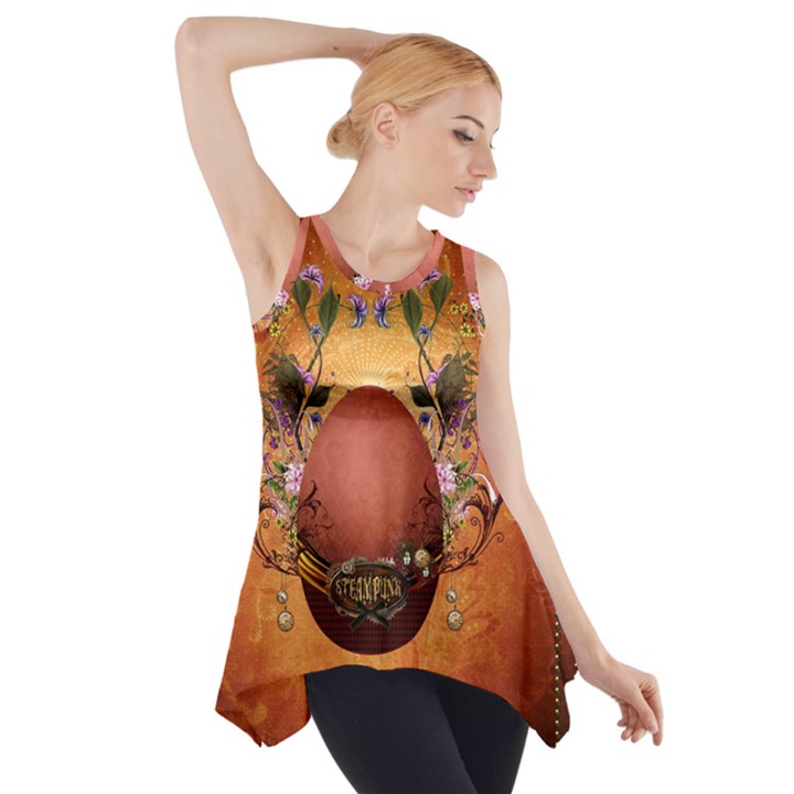 Wonderful Steampunk Easter Egg With Flowers Side Drop Tank Tunic