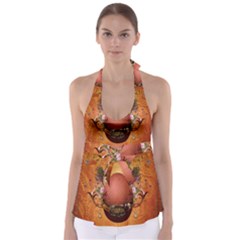 Wonderful Steampunk Easter Egg With Flowers Babydoll Tankini Top