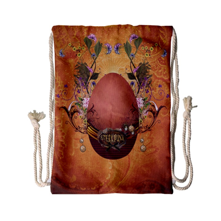 Wonderful Steampunk Easter Egg With Flowers Drawstring Bag (Small)