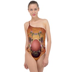 Wonderful Steampunk Easter Egg With Flowers Classic One Shoulder Swimsuit