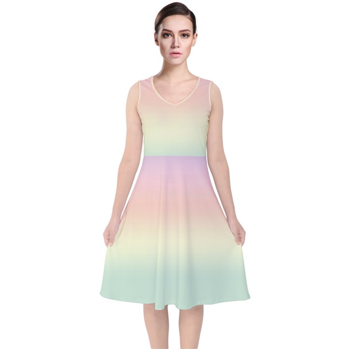 Balmy Pastel Seashore V-Neck Midi Sleeveless Dress 