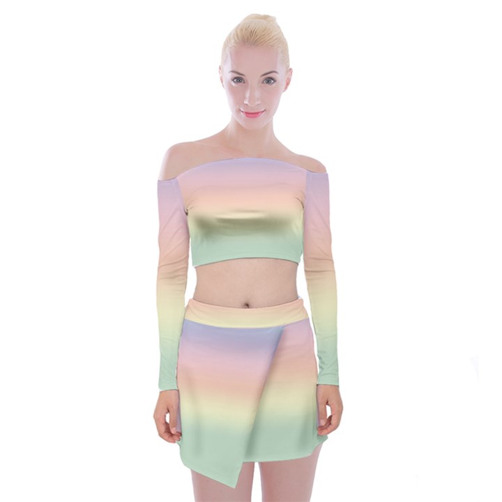 Balmy Pastel Seashore Off Shoulder Top with Mini Skirt Set