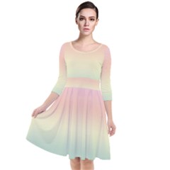 Balmy Pastel Seashore Quarter Sleeve Waist Band Dress