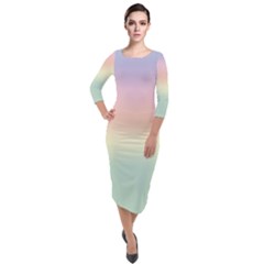 Balmy Pastel Seashore Quarter Sleeve Midi Velour Bodycon Dress