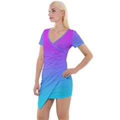 Fuschia Turquoise Dream Short Sleeve Asymmetric Mini Dress