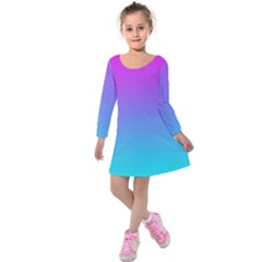 Fuschia Turquoise Dream Kids  Long Sleeve Velvet Dress by retrotoomoderndesigns