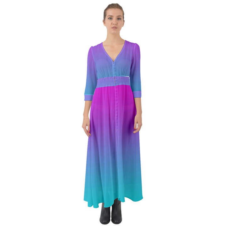 Fuschia Turquoise Dream Button Up Boho Maxi Dress