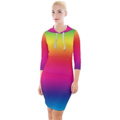 Neon Bright Rainbow Quarter Sleeve Hood Bodycon Dress