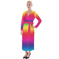 Neon Bright Rainbow Velvet Maxi Wrap Dress