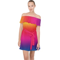 Neon Bright Rainbow Off Shoulder Chiffon Dress