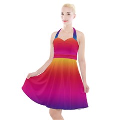 Neon Bright Rainbow Halter Party Swing Dress 