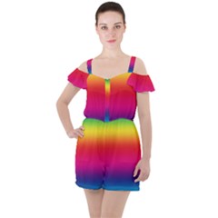 Neon Bright Rainbow Ruffle Cut Out Chiffon Playsuit