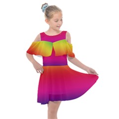 Neon Bright Rainbow Kids  Shoulder Cutout Chiffon Dress