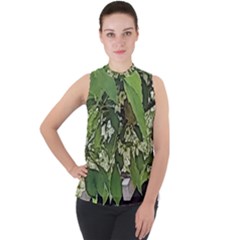 Garden Of The Phoenix  Mock Neck Chiffon Sleeveless Top