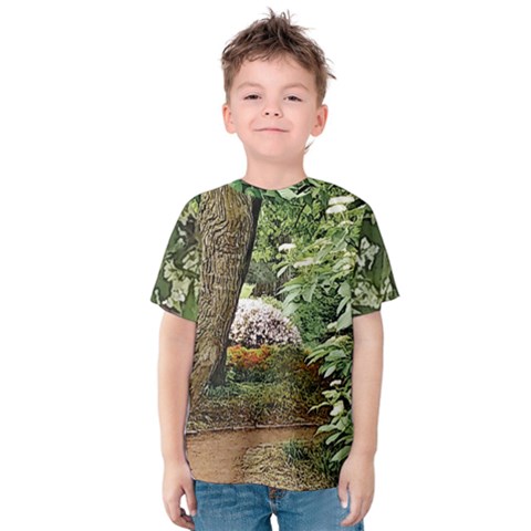 Garden Of The Phoenix  Kids  Cotton Tee by Riverwoman