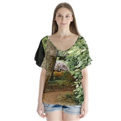 Garden Of The Phoenix  V-neck Flutter Sleeve Top by Riverwoman