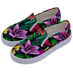 Neon Hibiscus Kids  Canvas Slip Ons