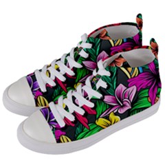 Neon Hibiscus Women s Mid-top Canvas Sneakers