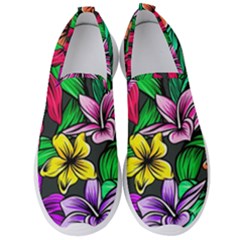 Neon Hibiscus Men s Slip On Sneakers