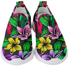 Neon Hibiscus Kids  Slip On Sneakers