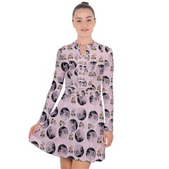 Vintage Girl With Flowers Pink Long Sleeve Panel Dress