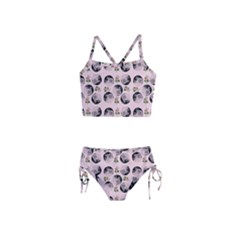 Vintage Girl With Flowers Pink Girls  Tankini Swimsuit