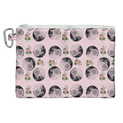 Vintage Girl With Flowers Pink Canvas Cosmetic Bag (xl)