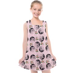 Vintage Girl With Flowers Pink Kids  Cross Back Dress