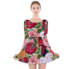 Tropical Bird Floral Long Sleeve Velvet Skater Dress by snowwhitegirl