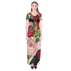 Tropical Bird Floral Short Sleeve Maxi Dress by snowwhitegirl